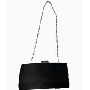 Lulu Townsend Black Silver Rhinestone Satin Evening Clutch Purse Chain Strap